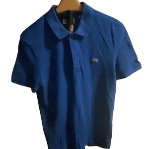 Lacoste Mens Slim Fit Cotton Pique Short Sleeve Polo Shirt Blue FA10619 Size S